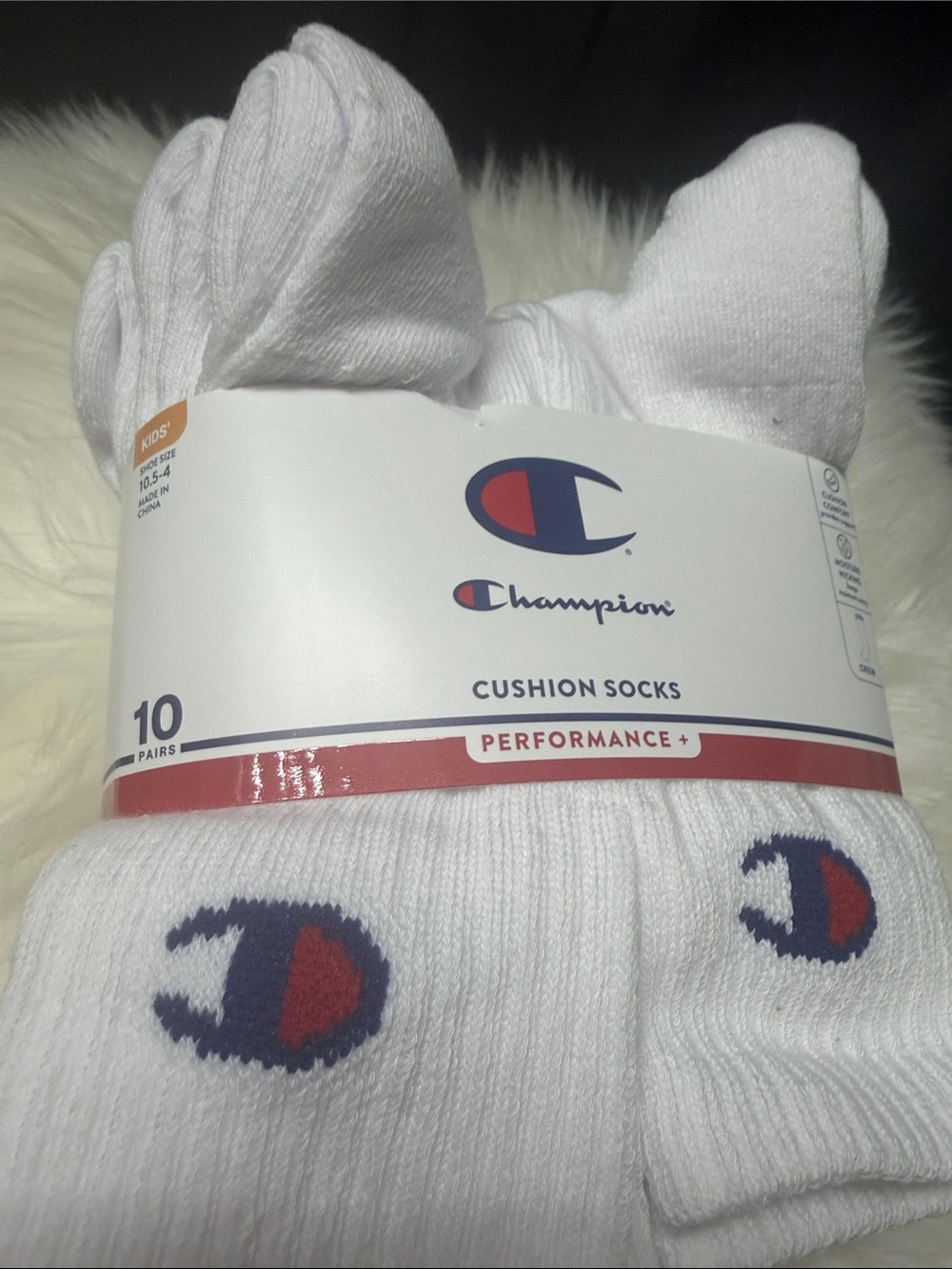 Champion White Athletic Cushion Socks with Navy & Logo - 10 Pack kids